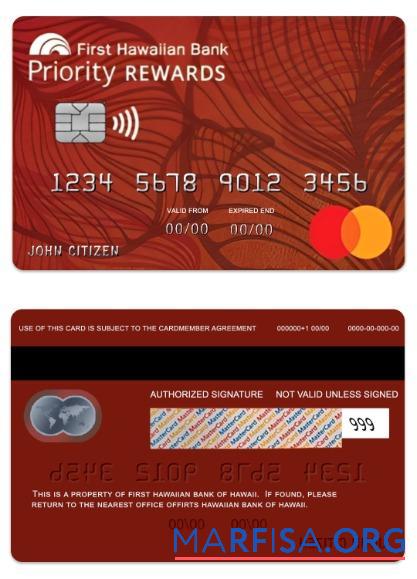 Downloadable Hawaii Priority RewardsSM Credit mastercard sample